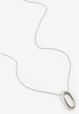 Silver Oval Pendant Necklace, SILVER, small