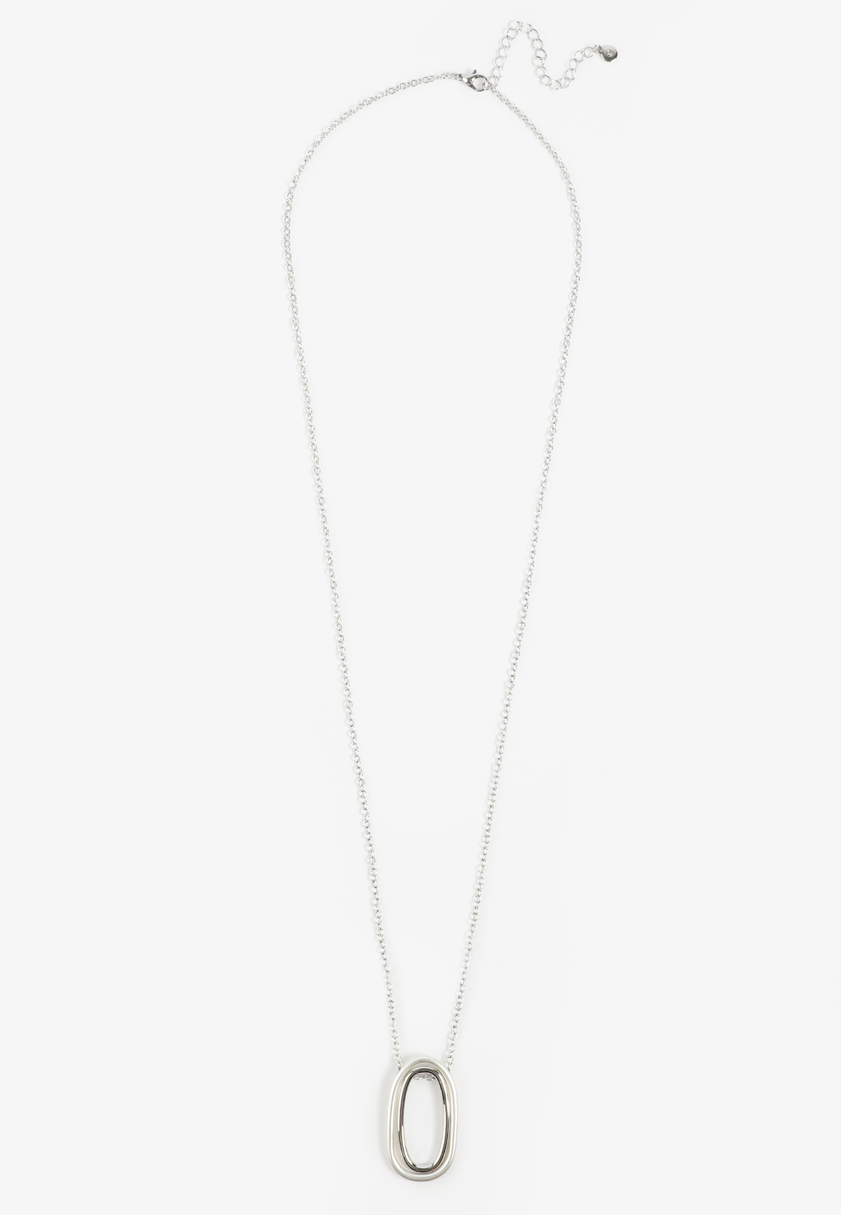 Silver Oval Pendant Necklace, SILVER, large