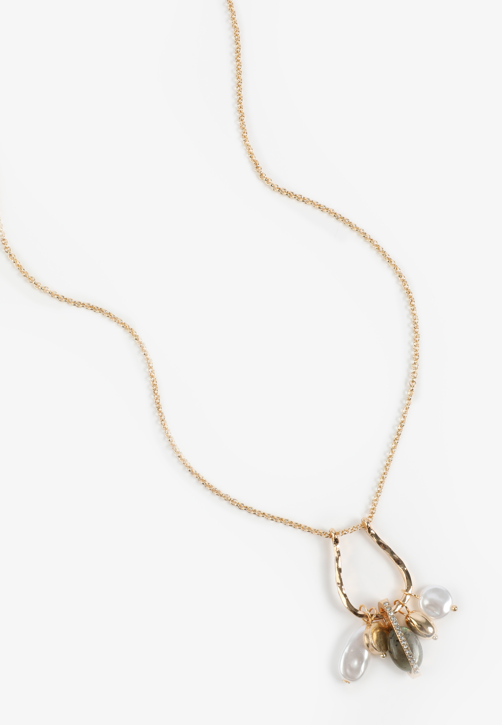 Gold Hammered Teardrop Cluster Necklace
