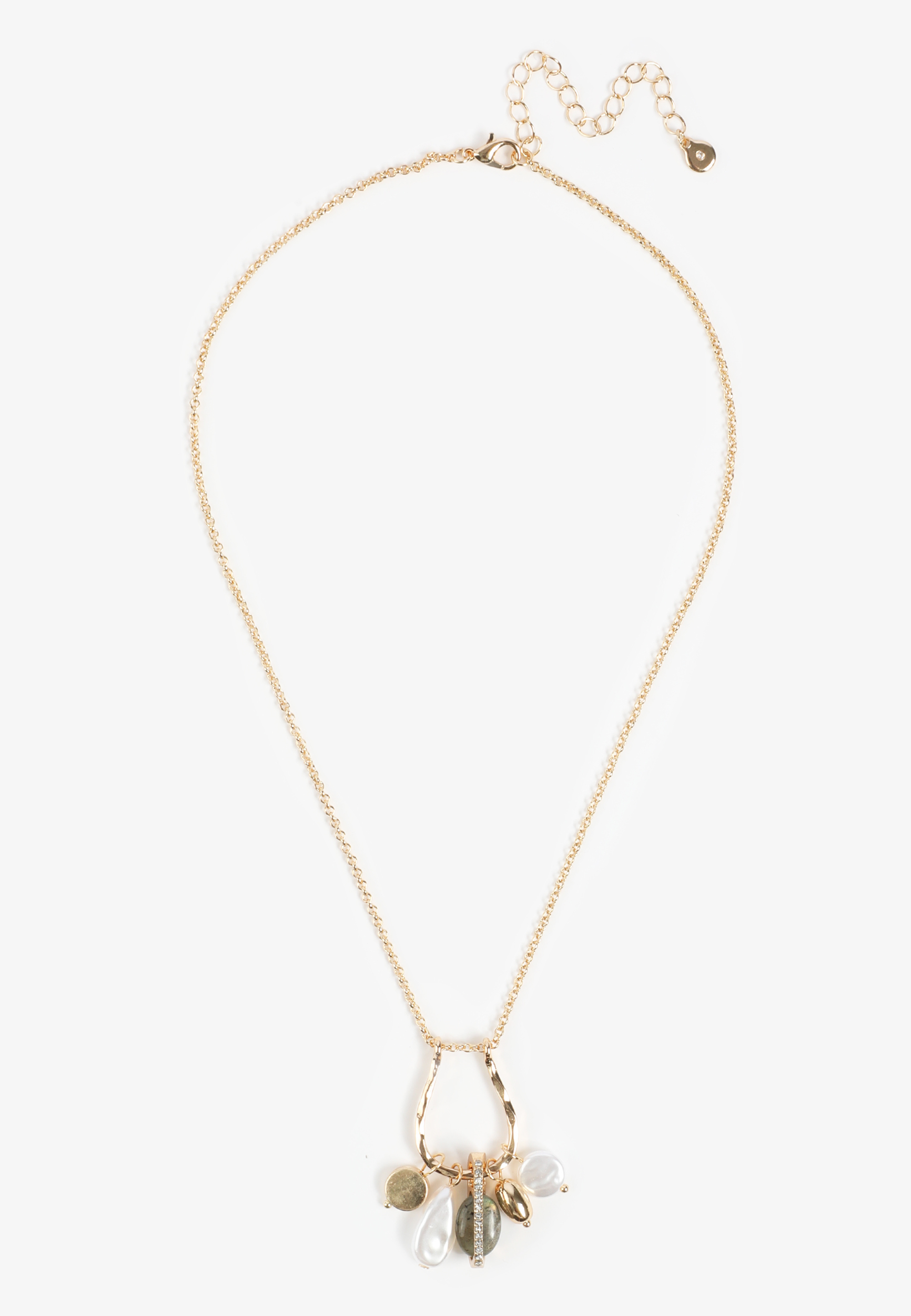 Gold Hammered Teardrop Cluster Necklace, GOLD, large