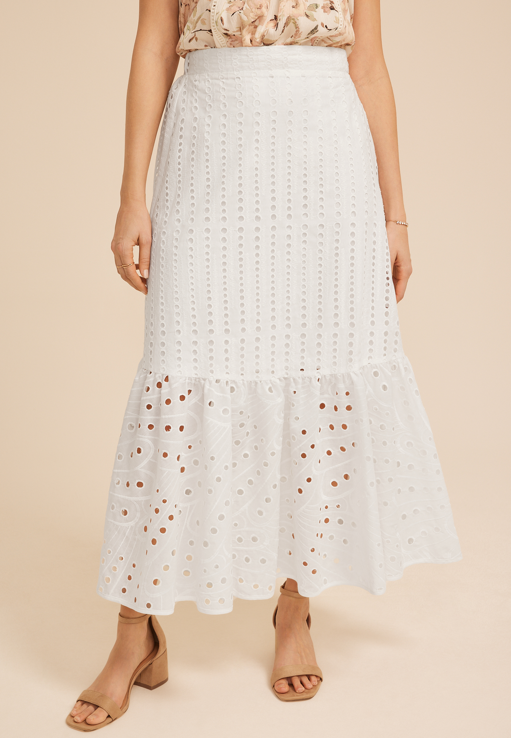 Eyelet High Rise Maxi Skirt