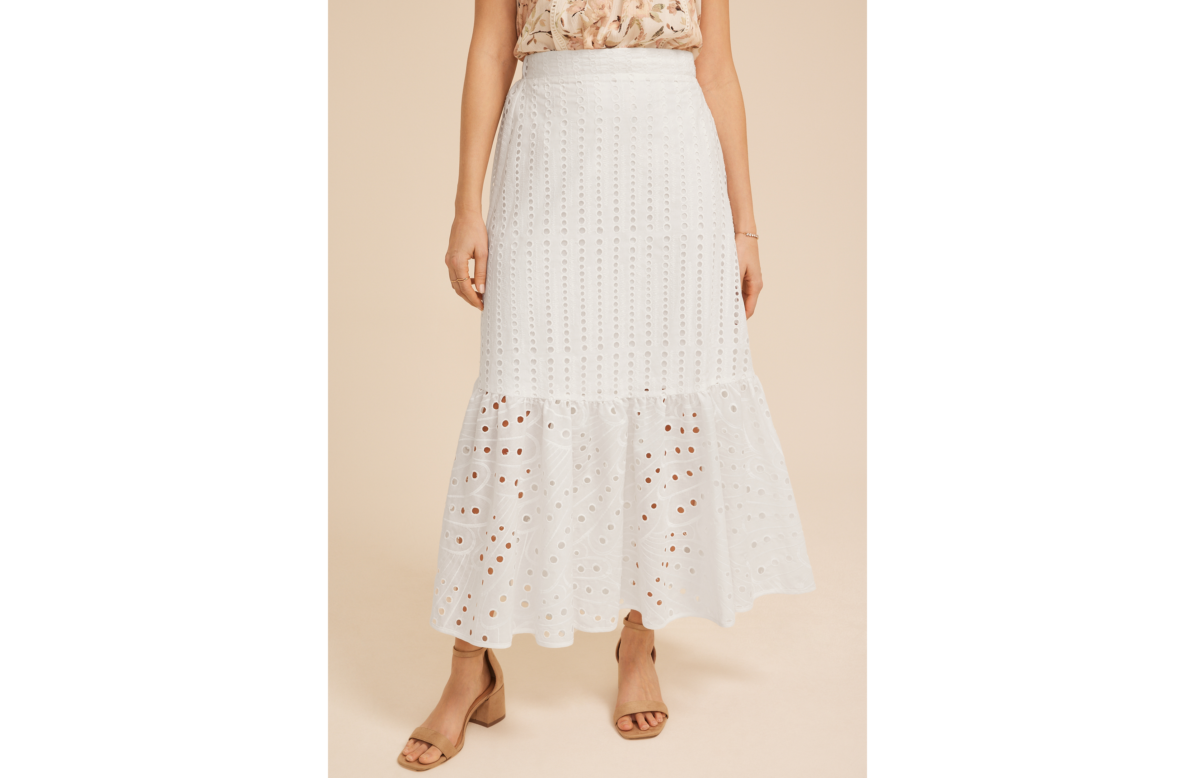 Eyelet High Rise Maxi Skirt