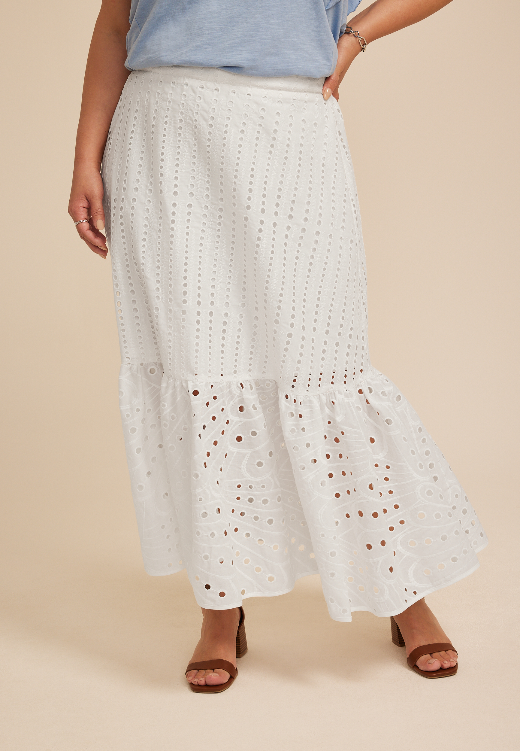 Plus Size Eyelet High Rise Maxi Skirt