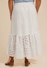 Plus Size Eyelet High Rise Maxi Skirt, C9298, small