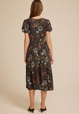 24/7 Floral Tulip Sleeve Midi Dress, DARK IRON GRAY COMBO, small