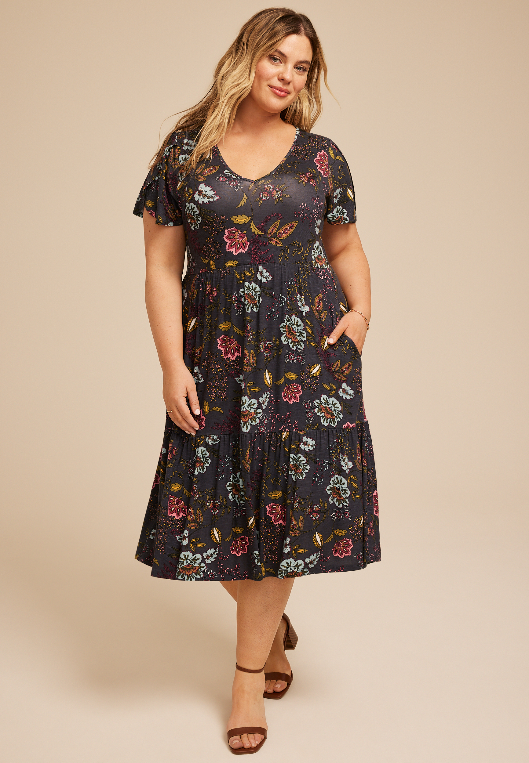 Plus Size 24/7 Tulip Sleeve Midi Dress