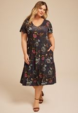 Plus Size 24/7 Floral Tulip Sleeve Midi Dress, C9765, small