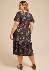 Plus Size 24/7 Floral Tulip Sleeve Midi Dress, C9765, small