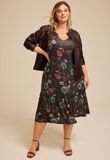 Plus Size 24/7 Floral Tulip Sleeve Midi Dress, C9765, small