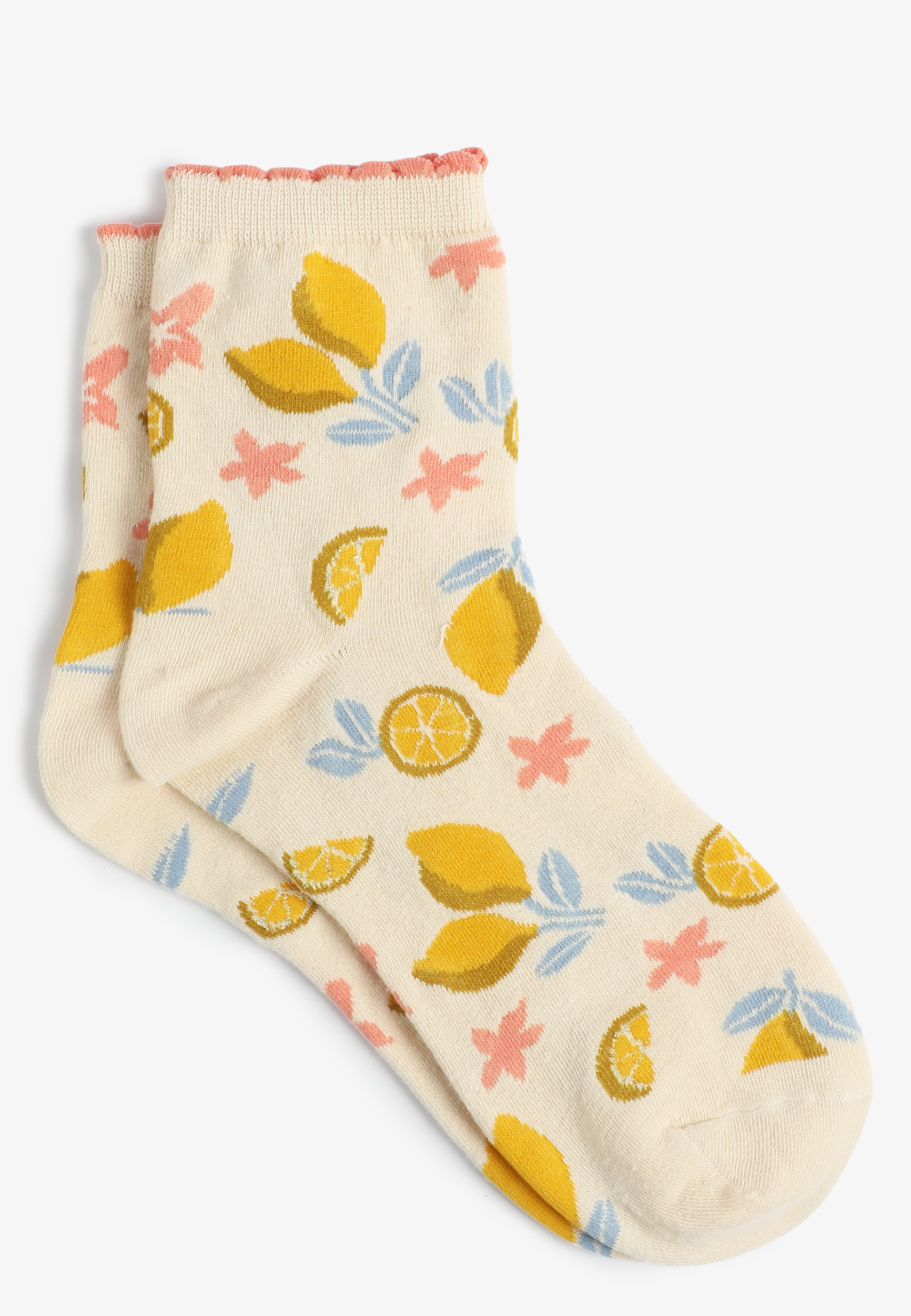 Lemon Floral Short Crew Socks
