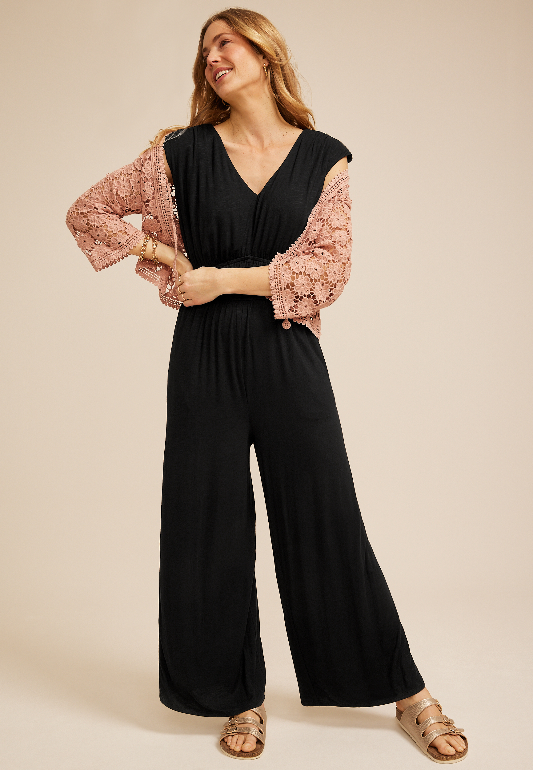 24/7 Cap Sleeve Empire Waist Jumpsuit, C106, large