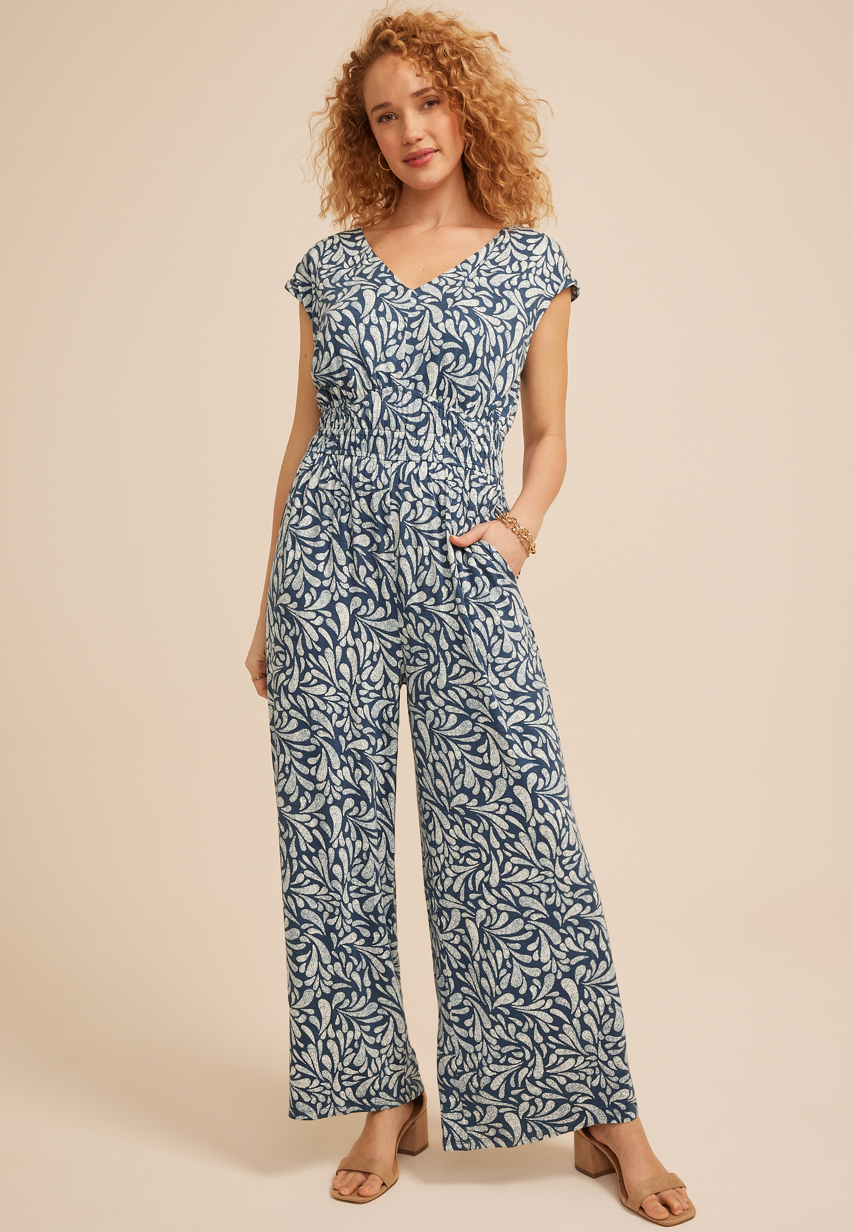 24/7 Cap Sleeve Empire Waist Jumpsuit