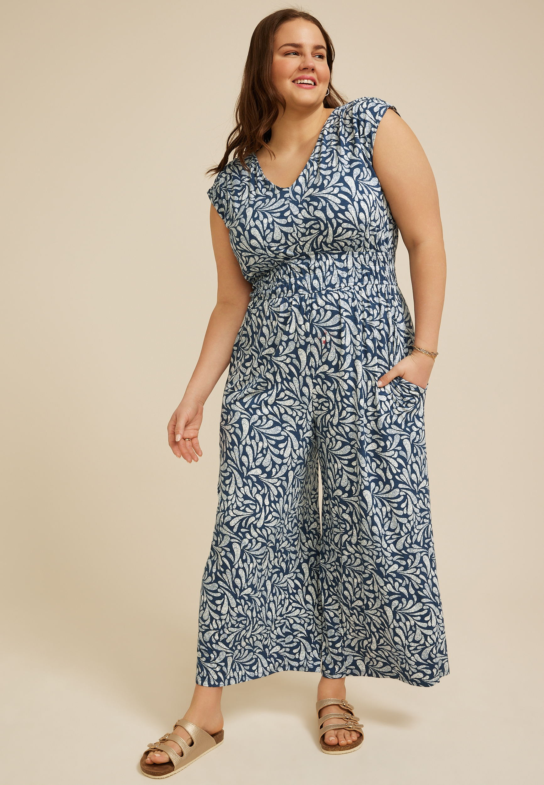 Plus Size 24/7 Cap Sleeve Empire Waist Jumpsuit