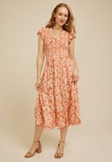 Smocked Flutter Sleeve Midi Dress, C8086, small