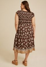 Plus Size Smocked Flutter Sleeve Midi Dress, C6115, small