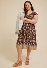Plus Size Smocked Flutter Sleeve Midi Dress, C6115, small