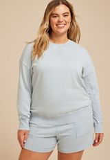 Plus Size Washed Terry Sweatshirt, DENIM BLUE, small