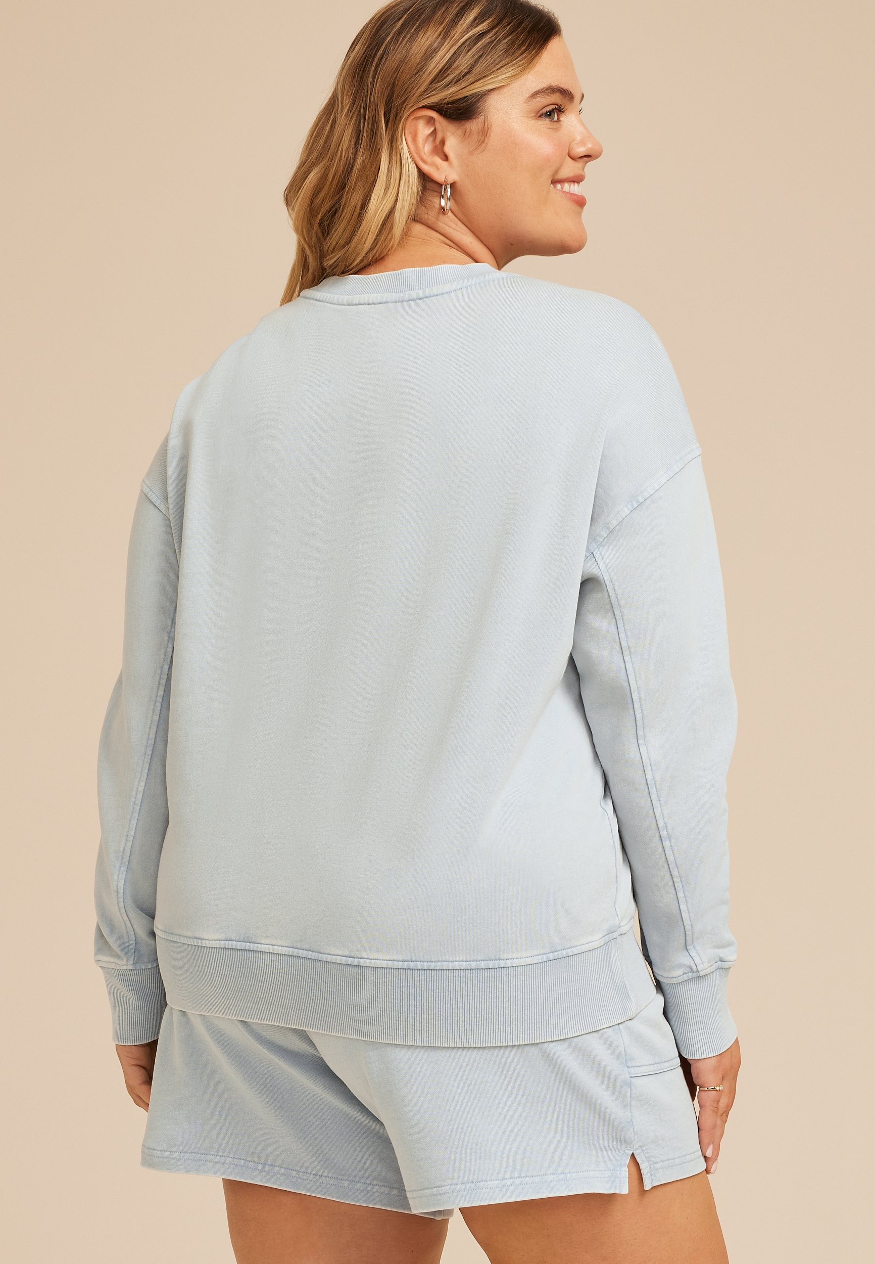 Plus Size Washed Terry Sweatshirt, DENIM BLUE, large