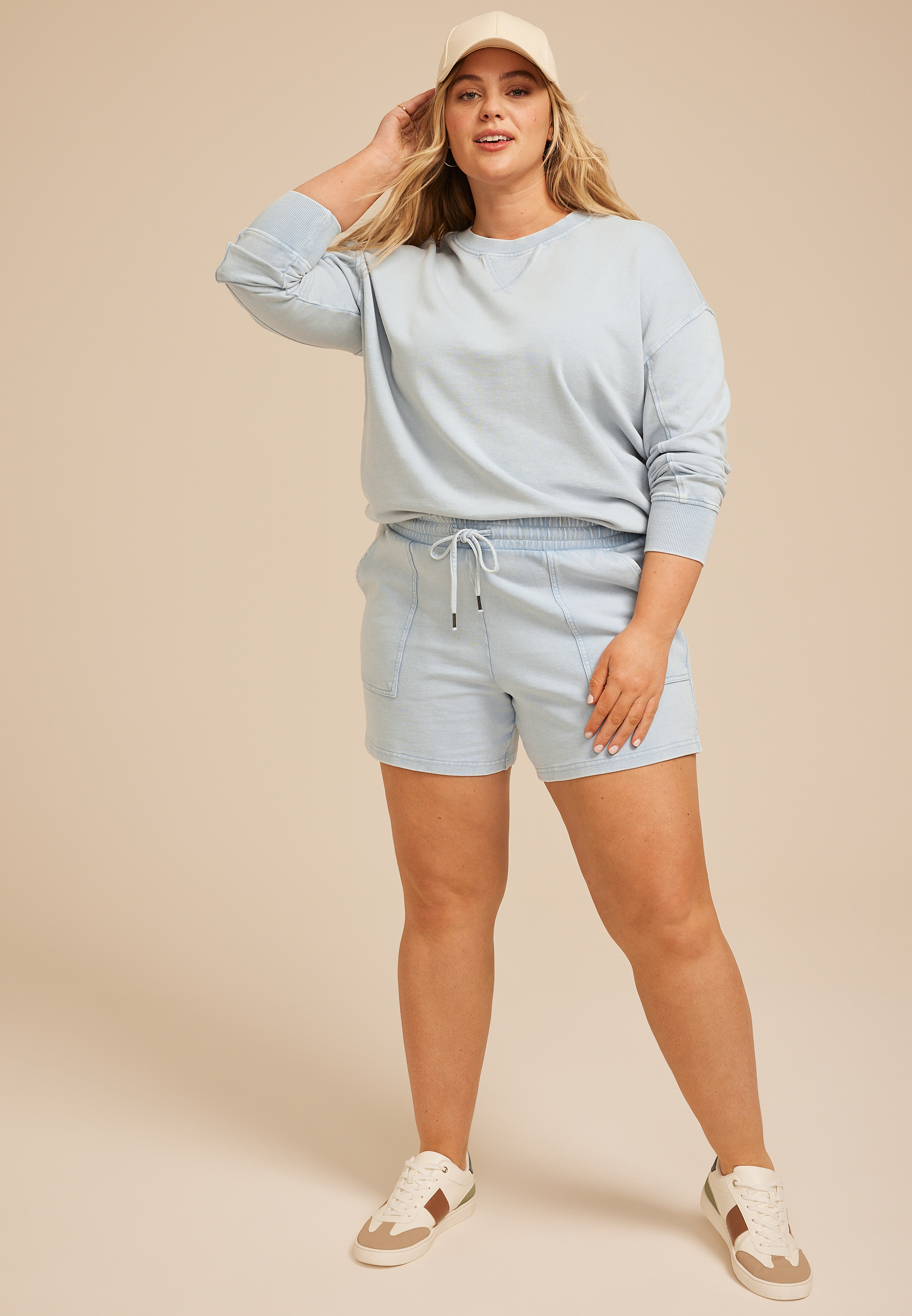 Plus Size Washed Terry Sweatshirt, DENIM BLUE, large