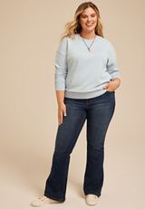 Plus Size Washed Terry Sweatshirt, DENIM BLUE, small