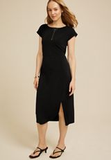 Black Side Slit Midi Dress, C106, small