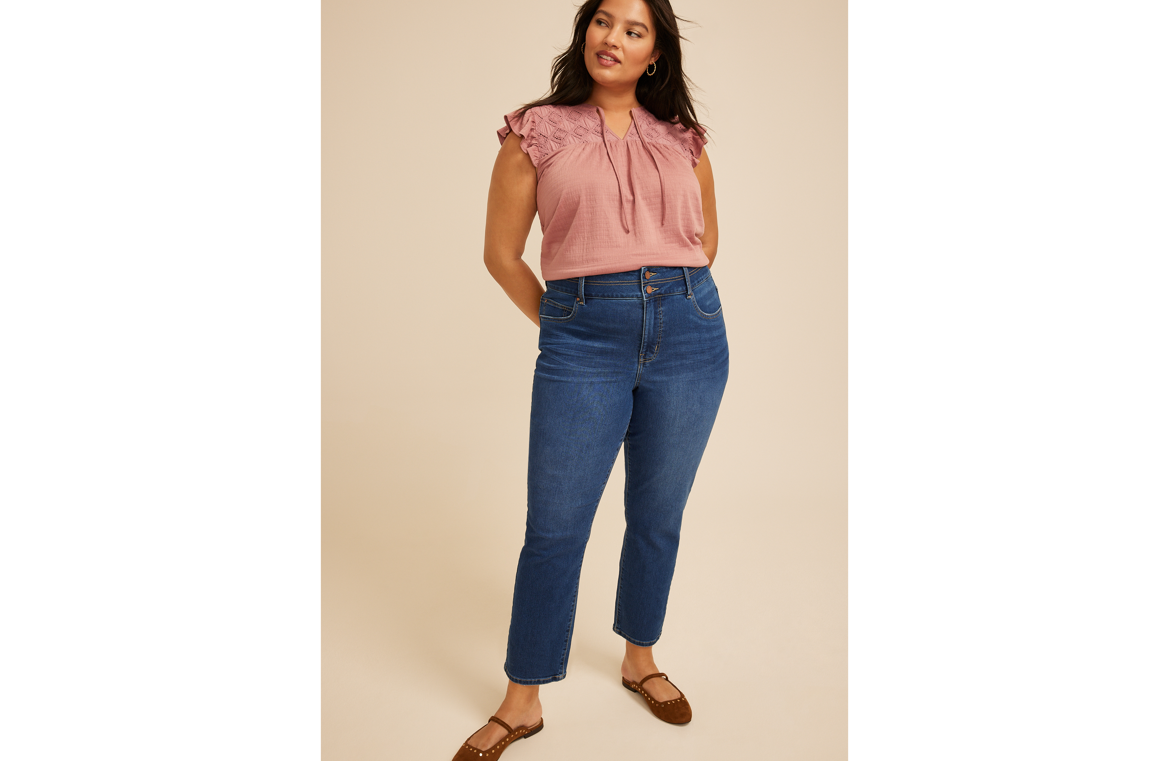 Plus Everflex™ High Rise Stacked Waist Slim Straight Ankle Jean