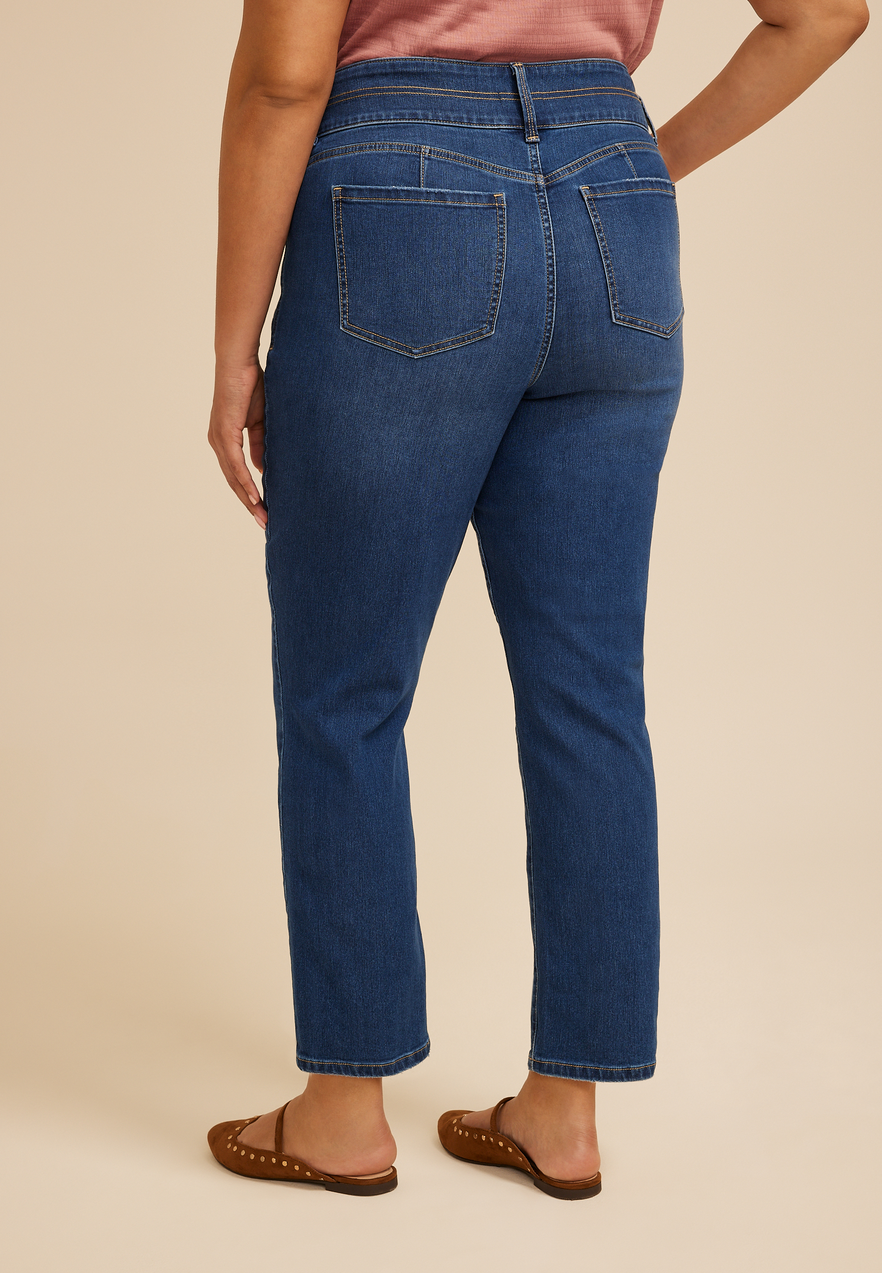 Plus Size Everflex™ High Rise Stacked Waist Slim Straight Ankle Jean, C258, large