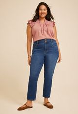 Plus Size Everflex™ High Rise Stacked Waist Slim Straight Ankle Jean, C258, small