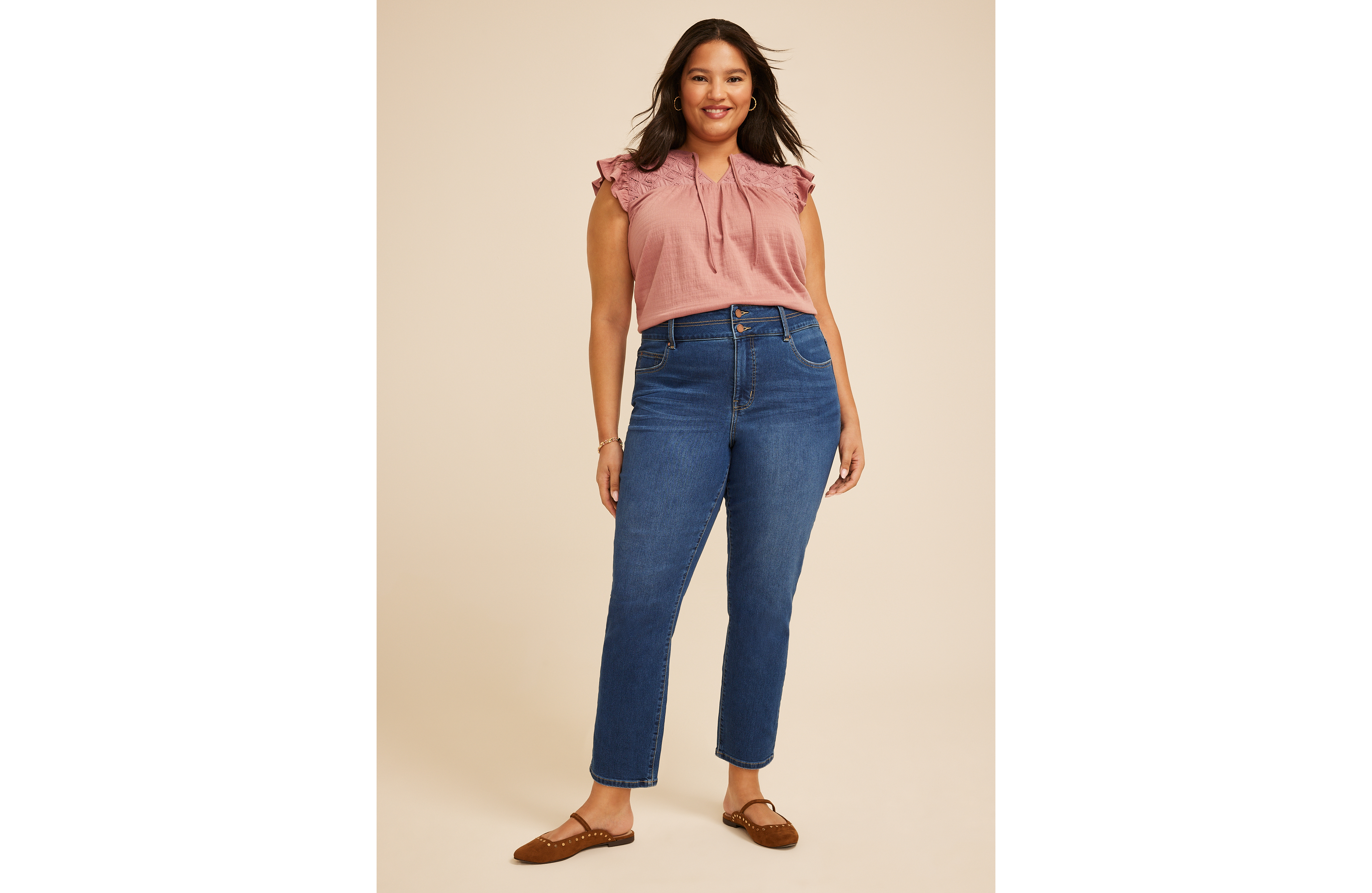Plus Everflex™ High Rise Stacked Waist Slim Straight Ankle Jean