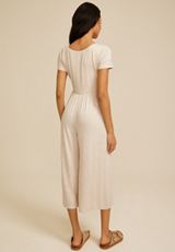 24/7 Heathered Short Sleeve Wide Leg Jumpsuit, OATMEAL HEATHER, small