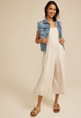 24/7 Heathered Short Sleeve Wide Leg Jumpsuit, OATMEAL HEATHER, small