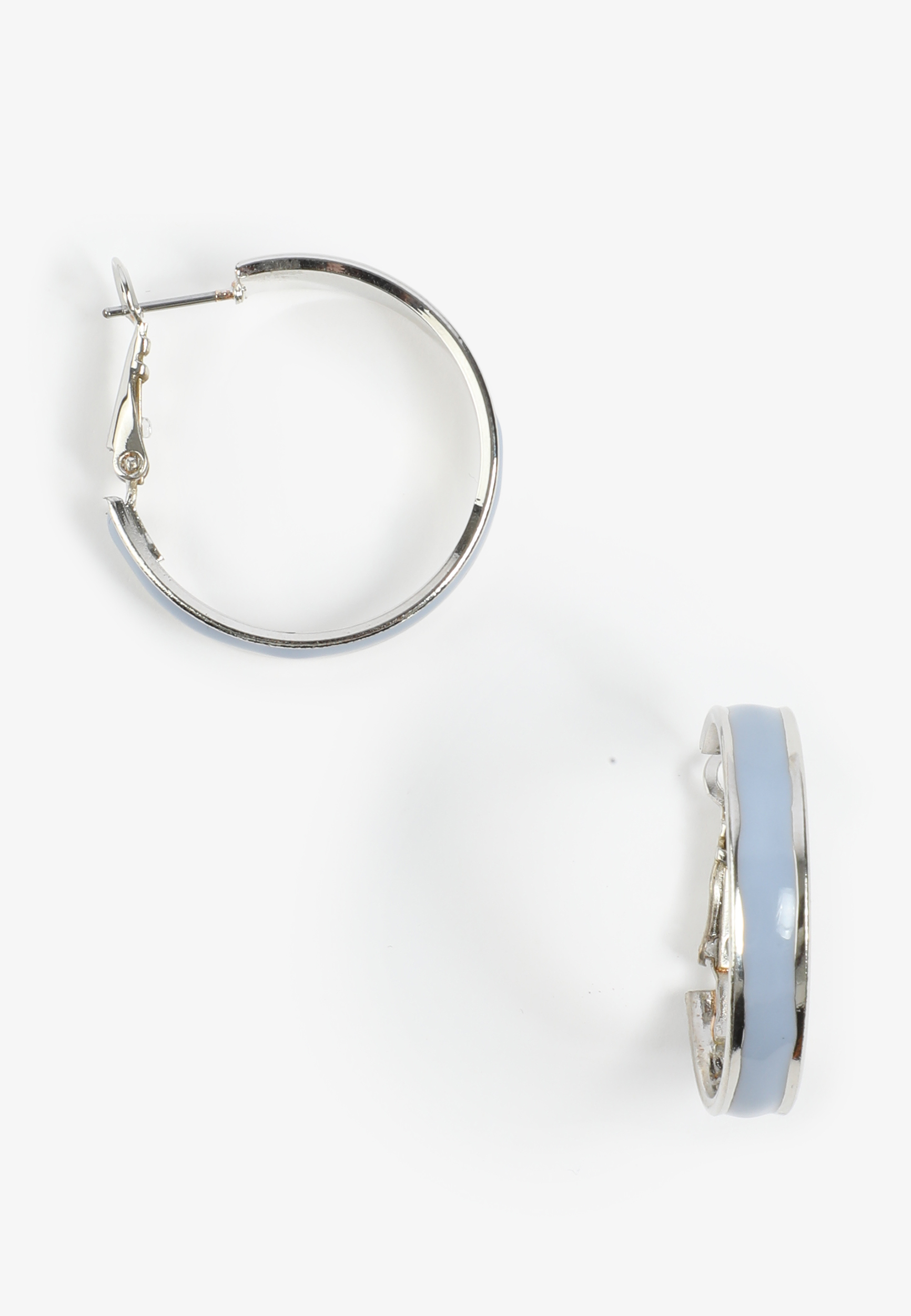 Silver And Blue Enamel Hoop Earrings