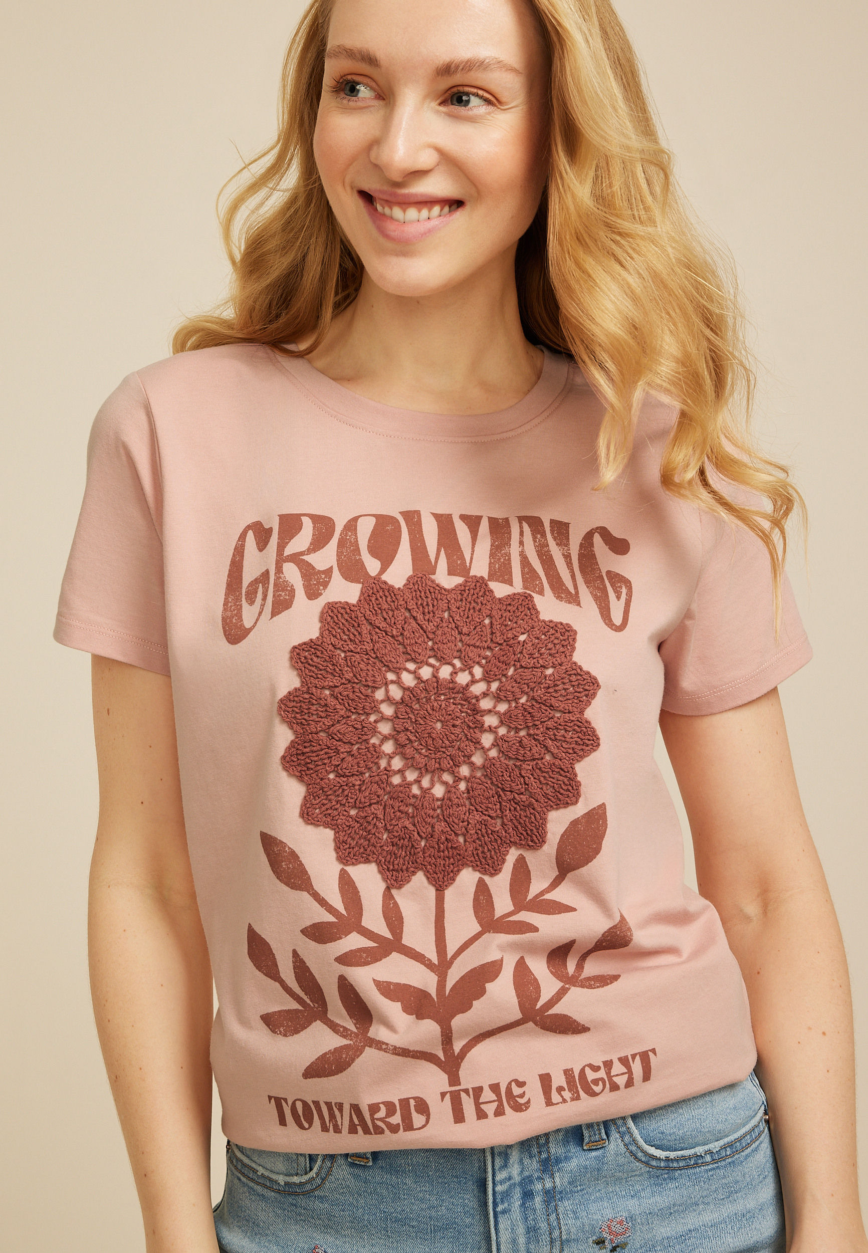 Crochet Floral Classic Fit Graphic Tee, C9369, large