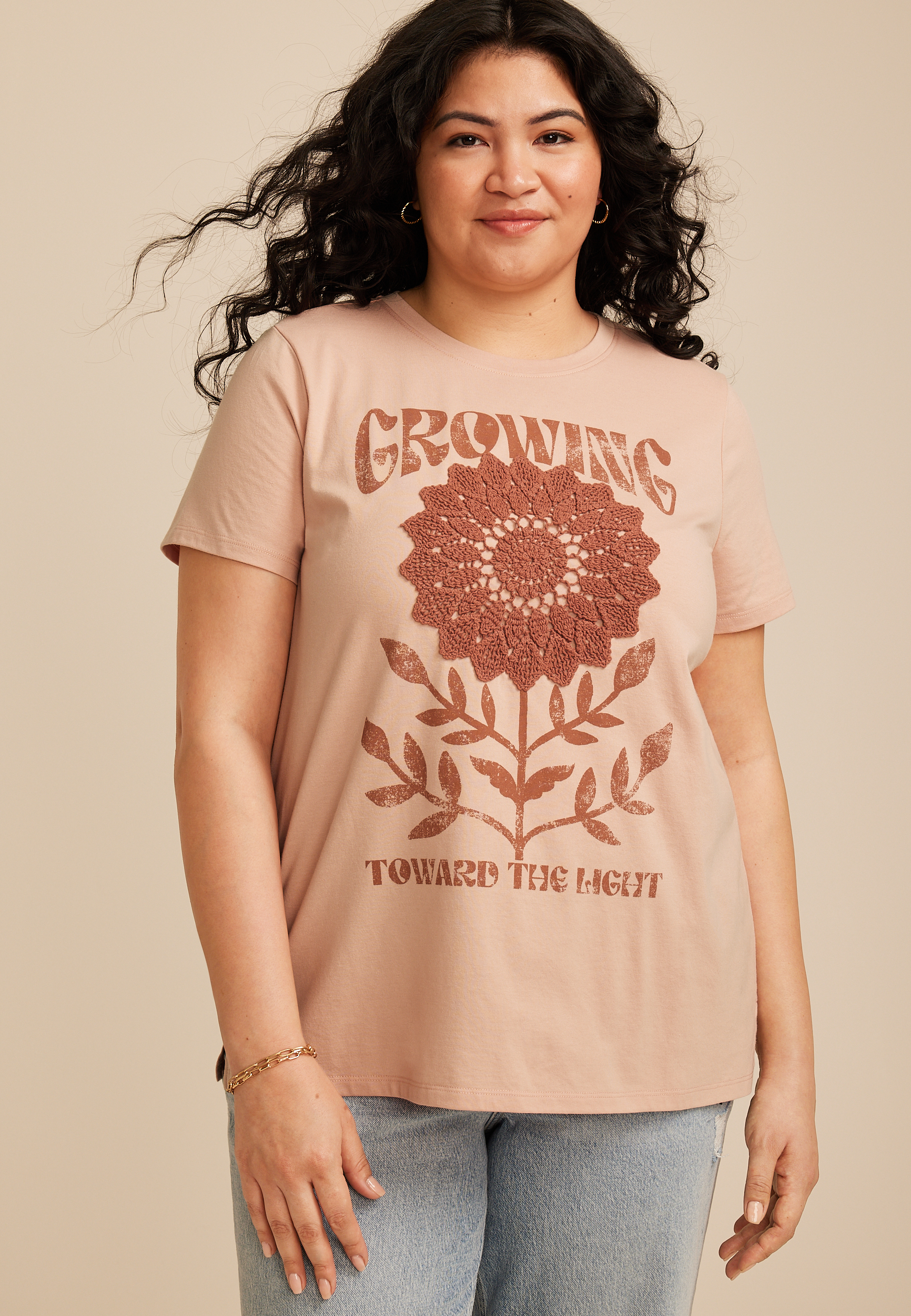 Plus Size Crochet Floral Classic Fit Graphic Tee
