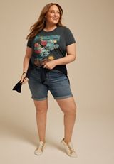 Plus Size Floral Scenery Classic Fit Graphic Tee, CHARCOAL, small