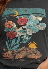 Plus Size Floral Scenery Classic Fit Graphic Tee, CHARCOAL, small