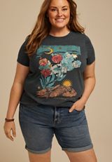 Plus Size Floral Scenery Classic Fit Graphic Tee, CHARCOAL, small