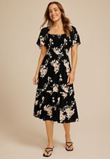 Floral Smocked Flutter Sleeve Midi Dress, C1756, small
