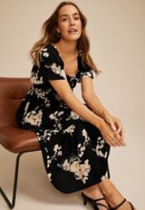 Floral Smocked Flutter Sleeve Midi Dress, C1756, small