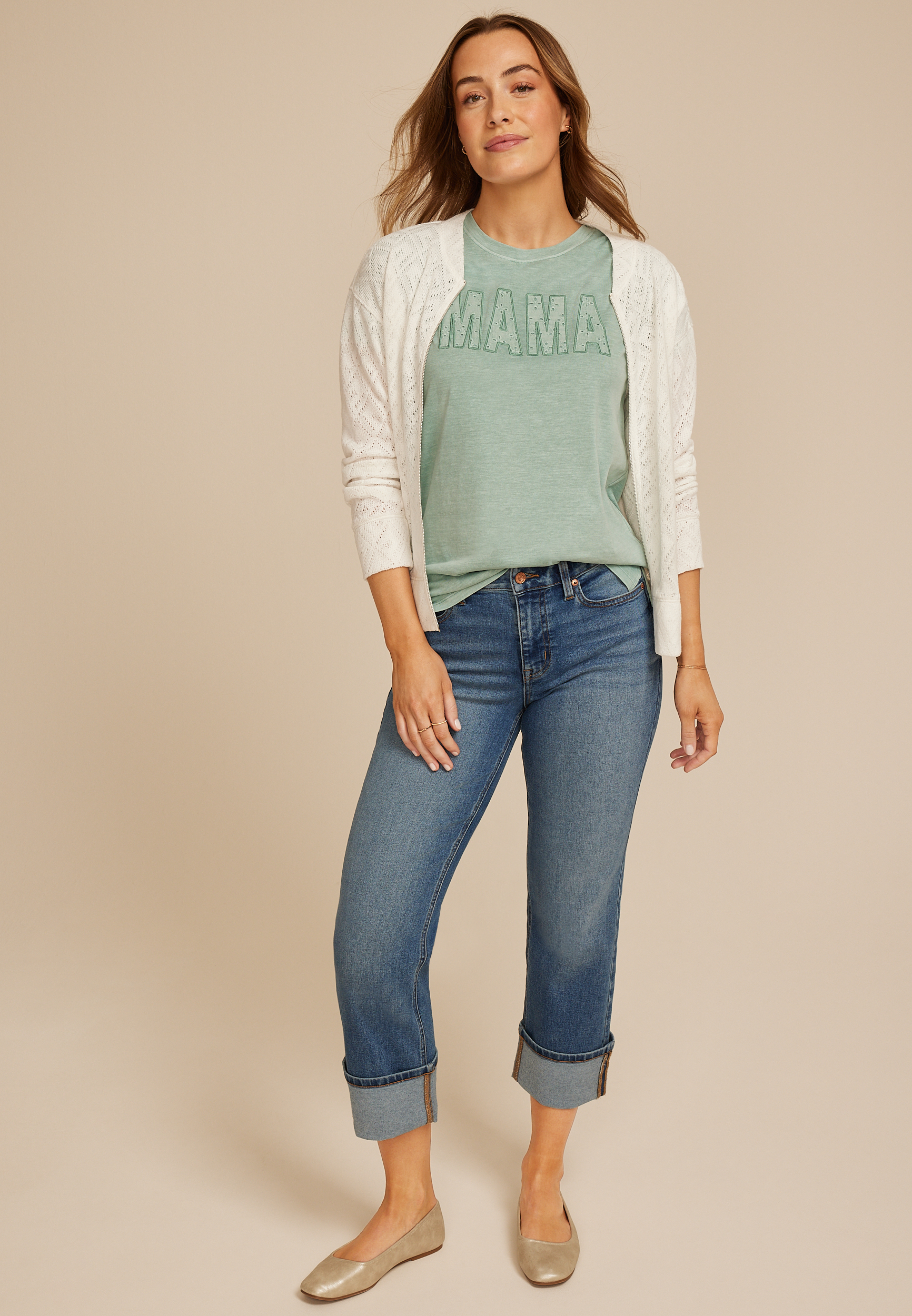 Mama Eyelet Classic Fit Graphic Tee, AQUIFER, large