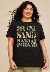 Plus Size Sun Sand Cocktail In Hand Oversized Fit Graphic Tee, C106, small
