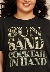 Plus Size Sun Sand Cocktail In Hand Oversized Fit Graphic Tee, C106, small