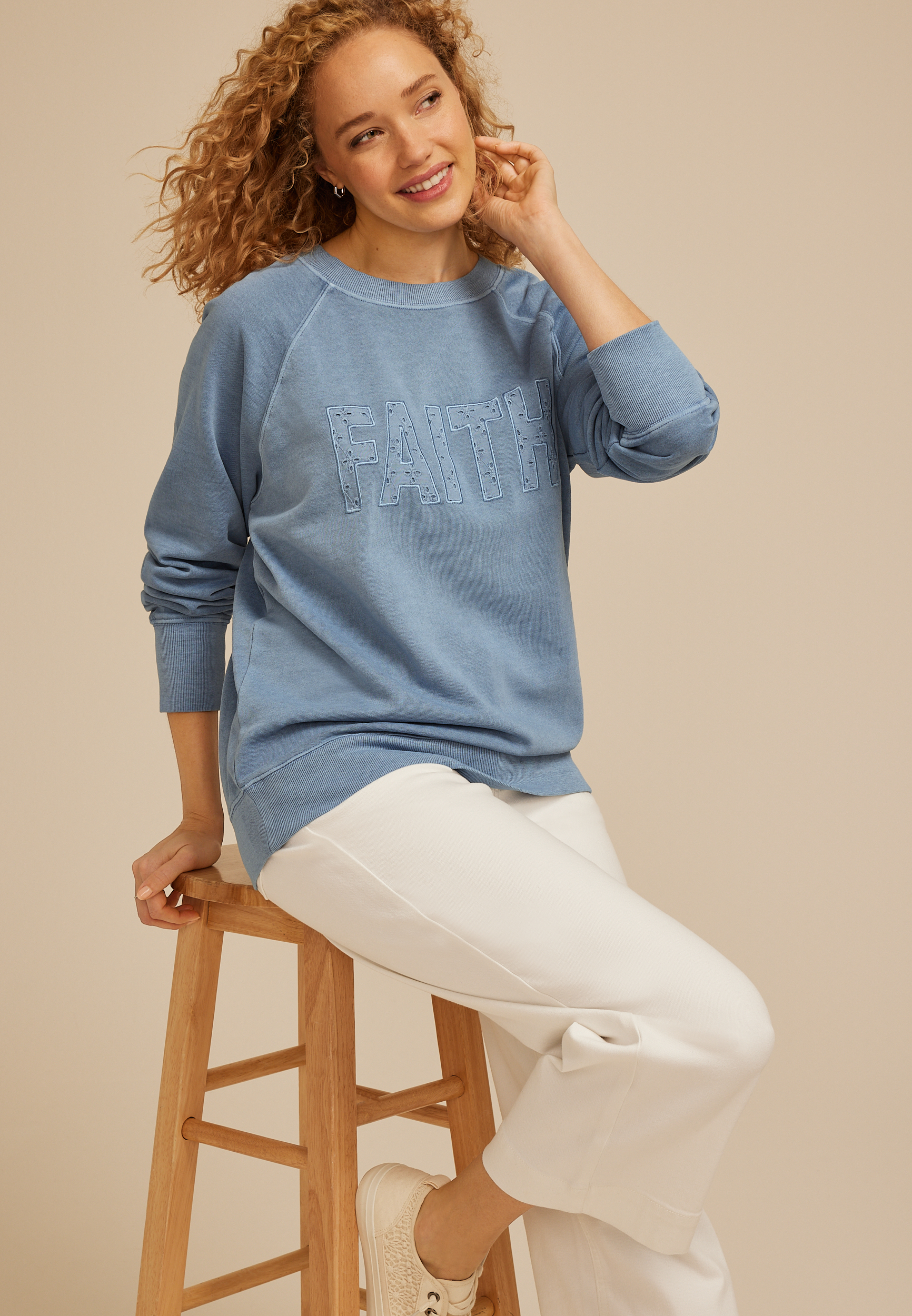 Faith Eyelet Relaxed Fit Sweatshirt, C8408, large