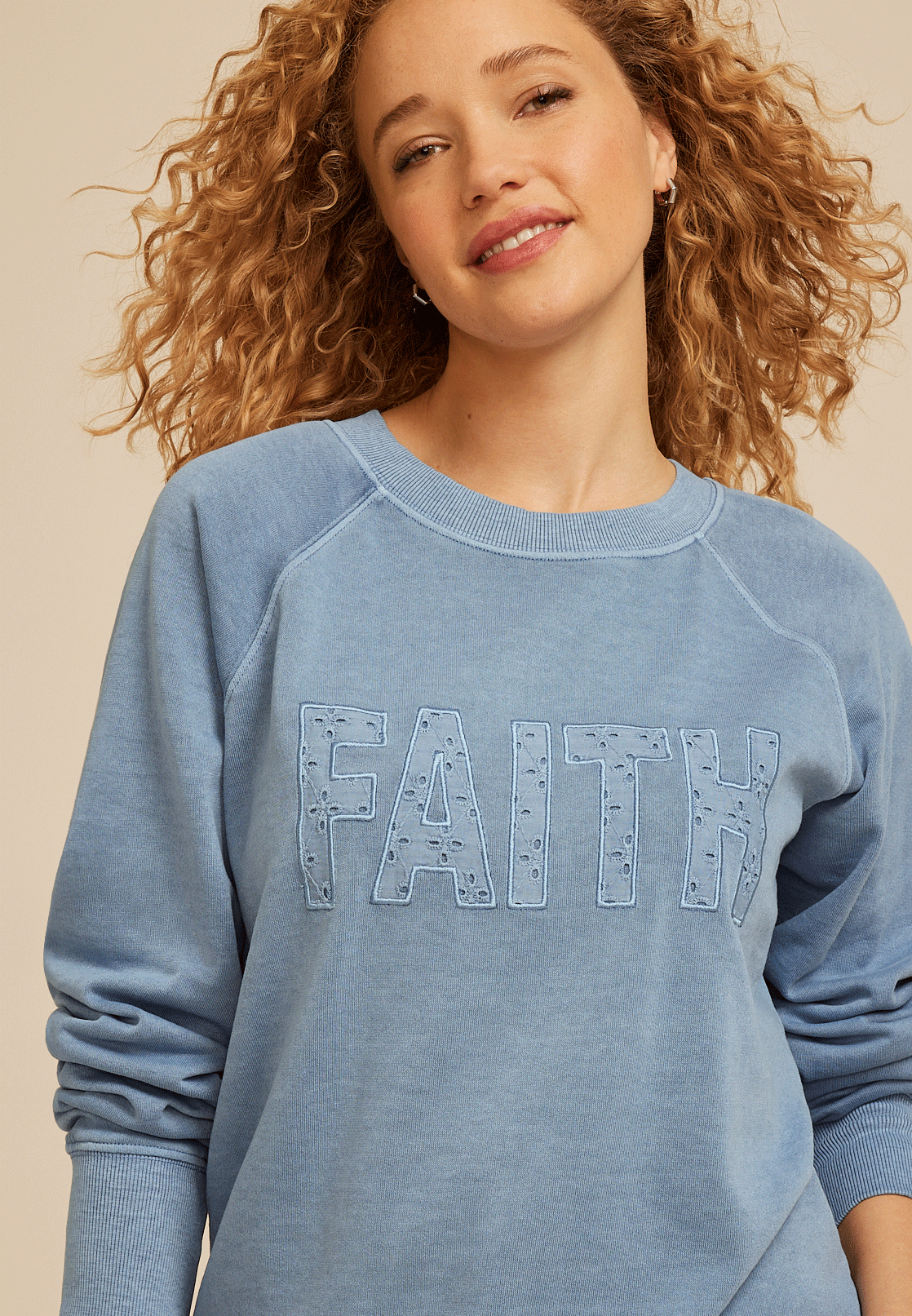 Faith Eyelet Relaxed Fit Sweatshirt, C8408, large