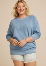 Plus Size Faith Eyelet Relaxed Fit Sweatshirt, C8408, small