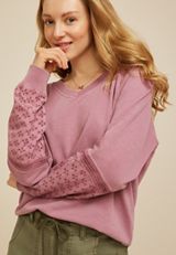 Eyelet Sleeve Relaxed Fit Sweatshirt, NOSTALGIA ROSE, small