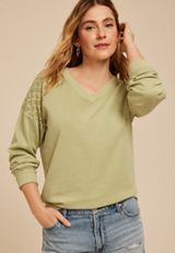 Eyelet Shoulder Relaxed Fit Sweatshirt, C738, small