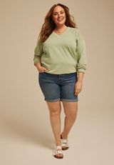 Plus Size Eyelet Shoulder Relaxed Fit Sweatshirt, C738, small
