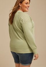 Plus Size Eyelet Shoulder Relaxed Fit Sweatshirt, C738, small