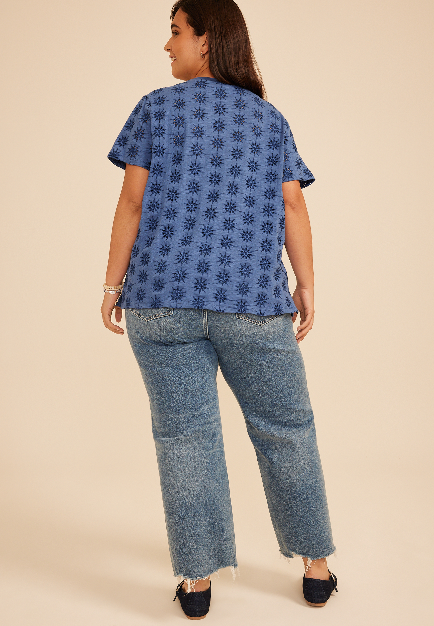 Plus Size 24/7 Dawson Eyelet Crew Neck Tee | maurices